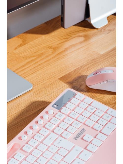 EVERET KM-9676 Beyaz/Pempe Multimedya Tablet-Telefon Standlı Klavye + Mouse Set